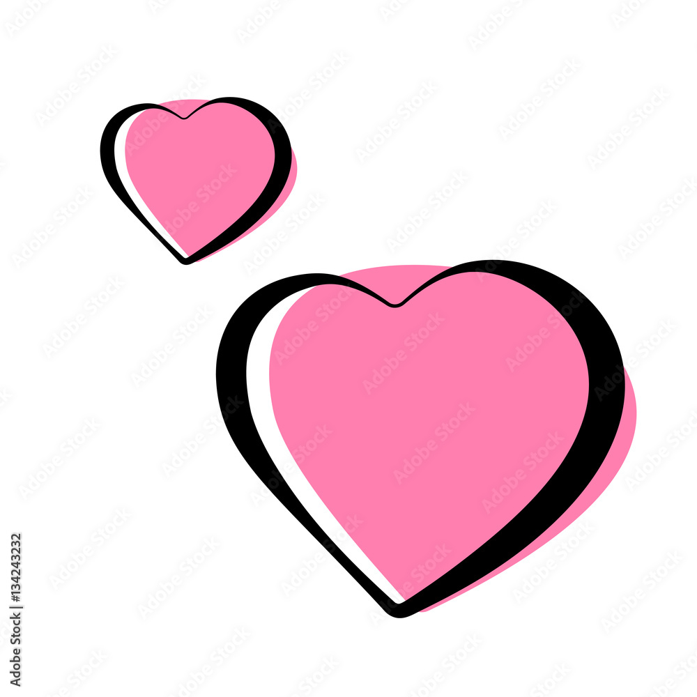 pair of pink heart icons. Stock vector illustration.