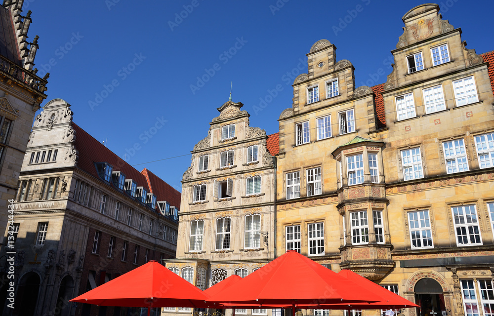 Historical buildings in the Bremen Market Square, Germany.