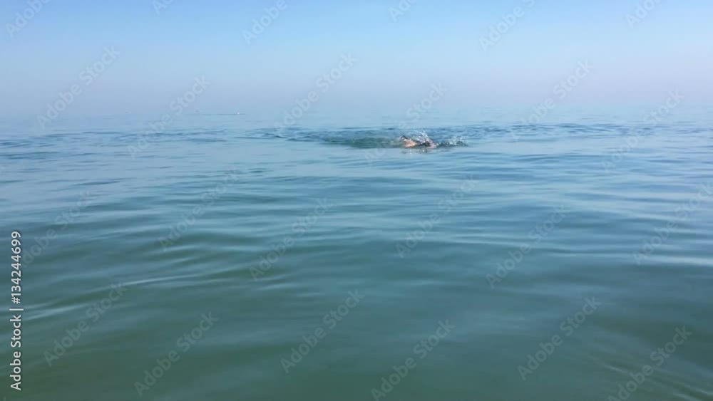 young sporting man swims in the sea young sporting man swims in the sea