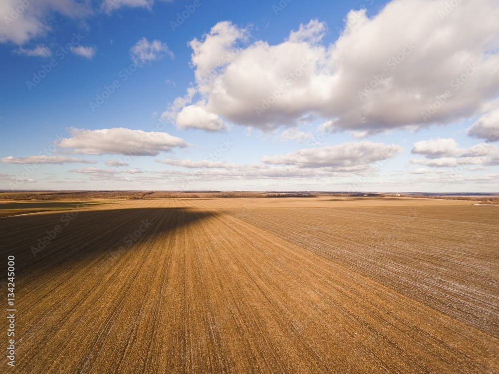 Fototapeta premium Countryside with fields in winter time. Aerial view.