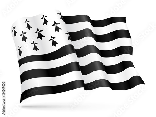 Obraz na płótnie Vector flag of Brittany, France waving on wind