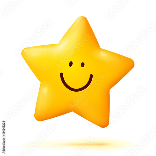 Cute yellow smiling little star isolated on white background