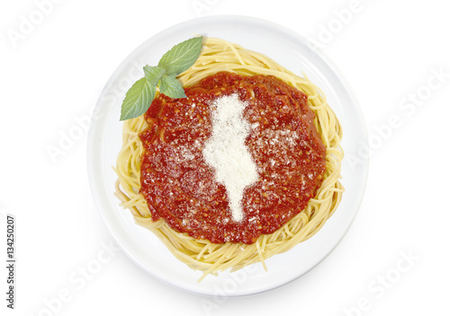 Dish of pasta with parmesan cheese shaped as Tunisia.(series)