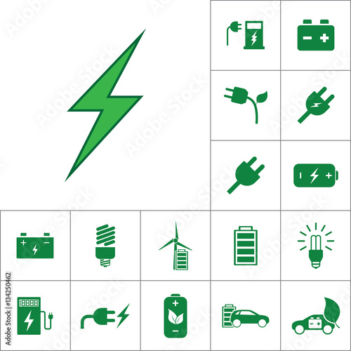 green power icon, alternative energy set on white background