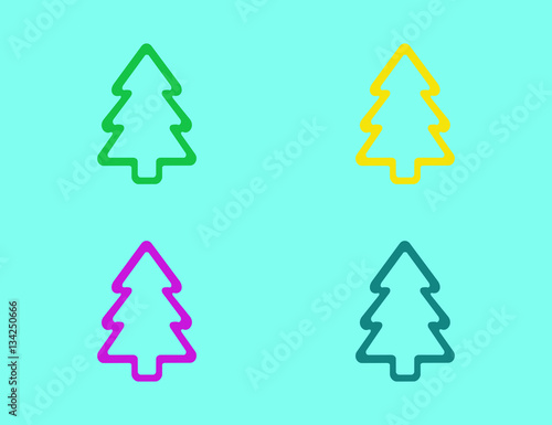 Vector set of flat line christmas tree icons