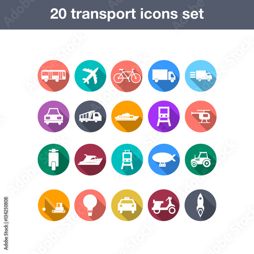 Flat transport icons set with long shadow