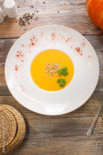 soup with pumpkin and nuts