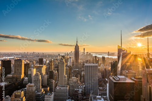 New York City Skyline, at sunset view from Rockefeller Center, United States