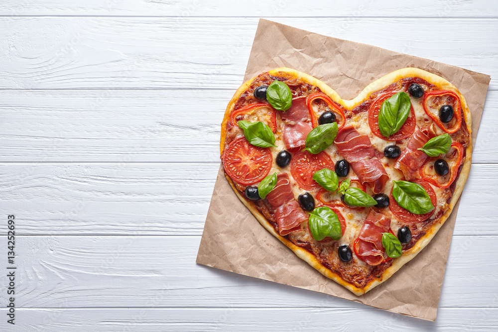 Pizza heart shaped love design concept Valentine's Day symbol ...
