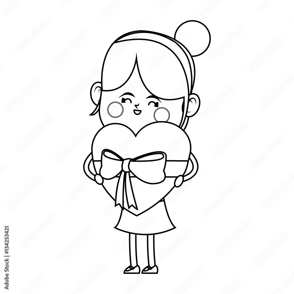 kawaii girl with heart icon over white background. vector illustration kawaii girl with heart icon over white background. vector illustration