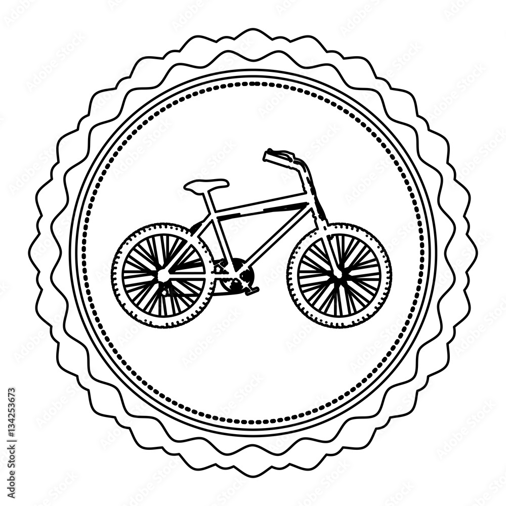Fototapeta premium monochrome silhouette of bicycle in round frame vector illustration