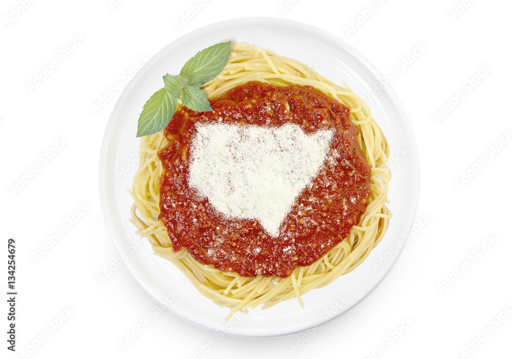 Dish of pasta with parmesan cheese shaped as New South Wales.(se Dish of pasta with parmesan cheese shaped as New South Wales.(se