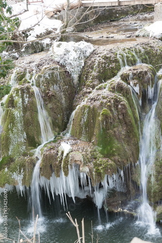 Frozen waterfall known as Bigar located in Bozovici Romania