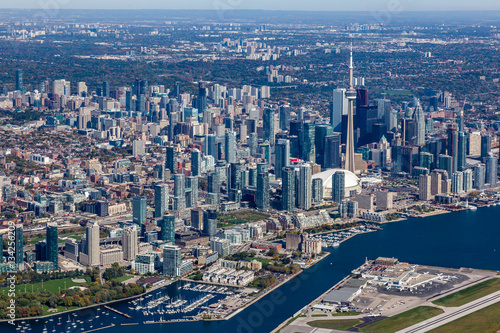Fototapeta Naklejka Na Ścianę i Meble -  Aerial view of Toronto skyline with waterfront and Toronto Island Airport