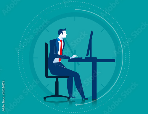 Businessman working overtime on the computer