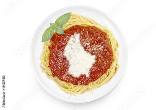 Dish of pasta with parmesan cheese shaped as Luxembourg.(series)
