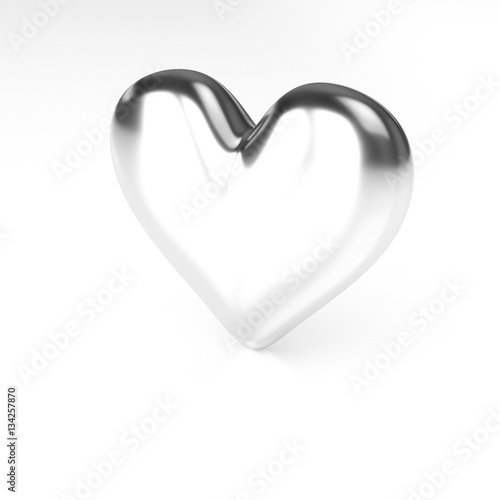 Silver Heart on white background. 3D Rendering