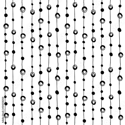 Abstract black and white hand drawn seamless pattern. Polka dot and lines. Doodle sketch vector illustration