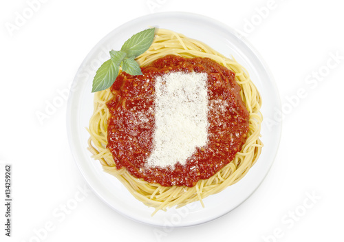 Dish of pasta with parmesan cheese shaped as Indiana.(series)