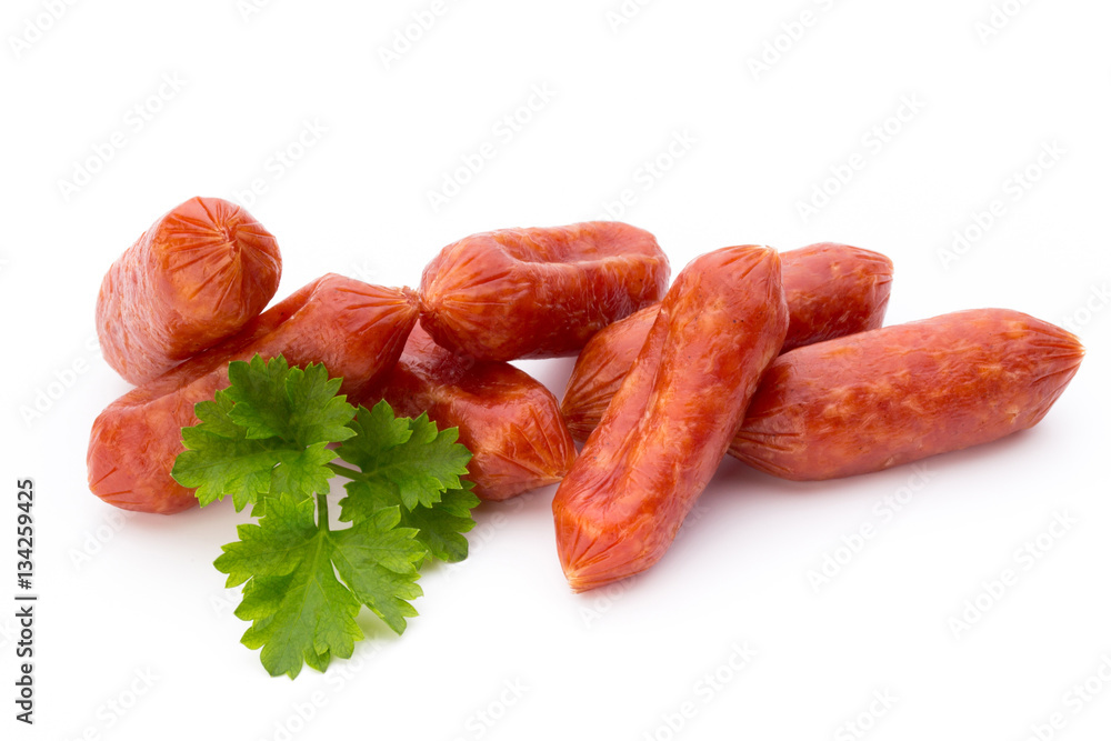 Peperoni or salami, parsley sausage. Isolated on white backgroun Peperoni or salami, parsley sausage. Isolated on white backgroun