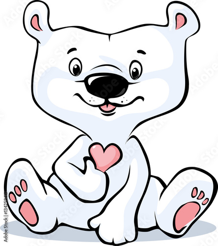 Cute Polar Bear hold heart sitting isolated on white background - valentine day vector cartoon illustration