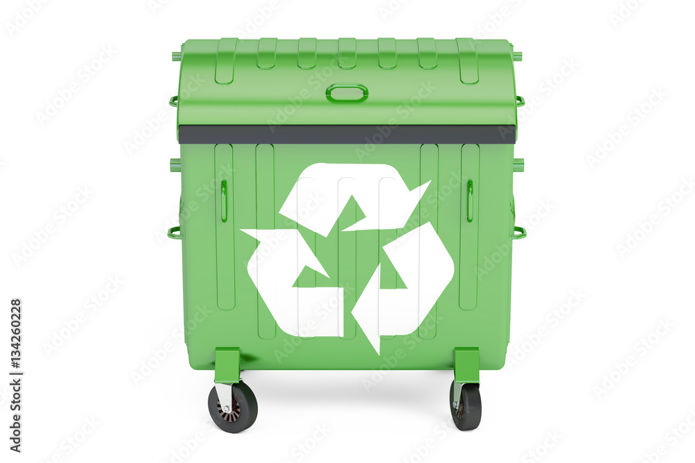 closed green garbage container, 3D rendering closed green garbage container, 3D rendering
