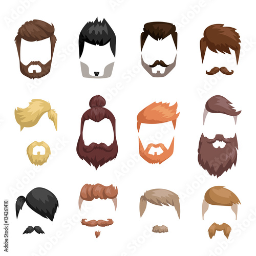 Hairstyle beard and hair face cut mask flat cartoon vector.