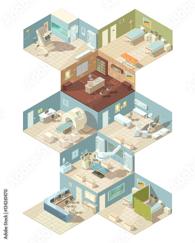 Hospital Indoors Isometric Design Concept