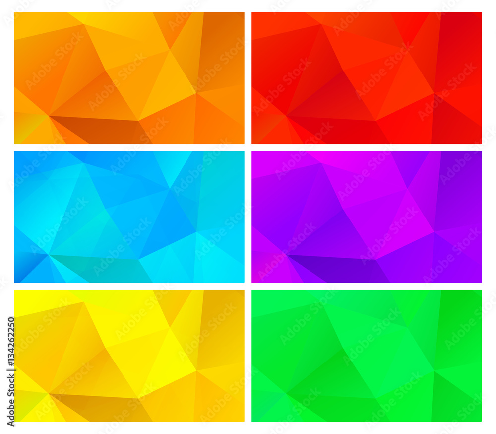 Vector set of abstract polygonal backgrounds yellow orange blue