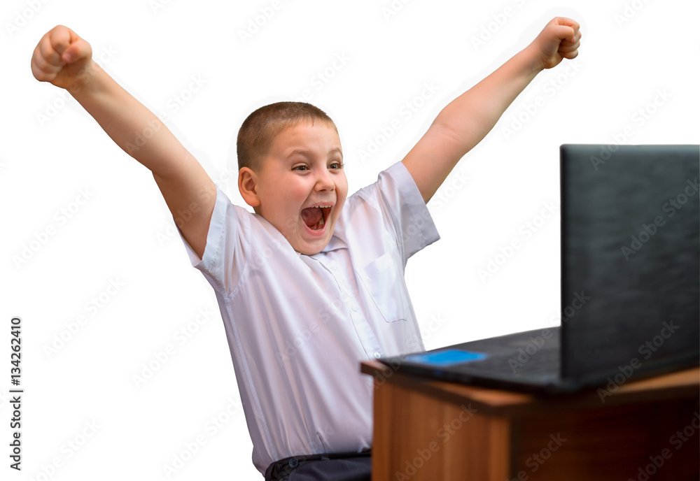 Happy little boy in front of laptop Happy little boy in front of laptop