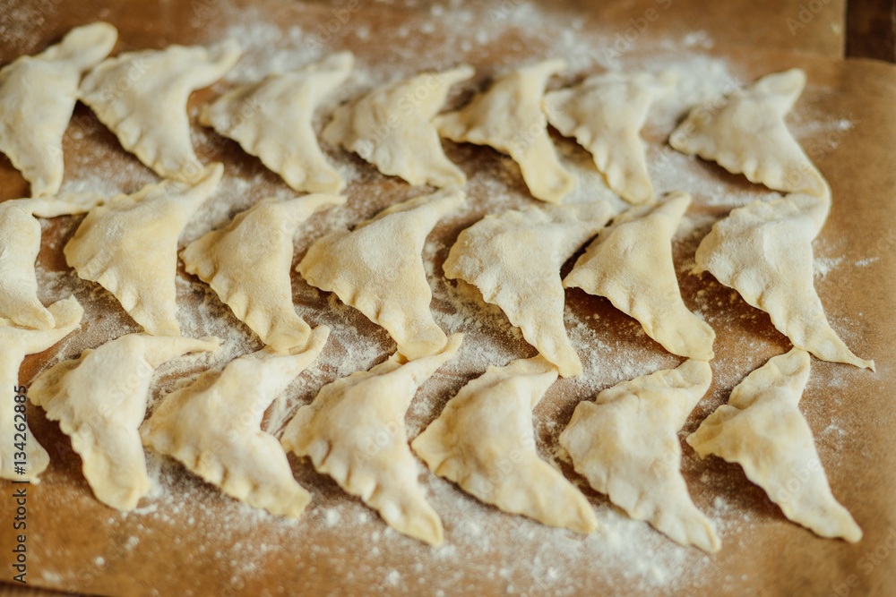 Making of pierogi with potato Vareniki. Russian food . Rustic Making of pierogi with potato Vareniki. Russian food . Rustic