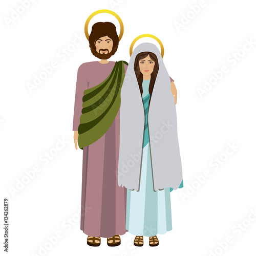 picture colorful virgin mary and saint joseph embraced vector illustration