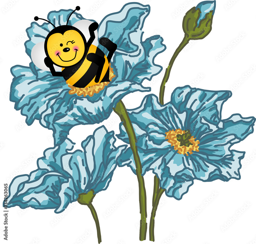 Happy bee sitting on blue flower Happy bee sitting on blue flower