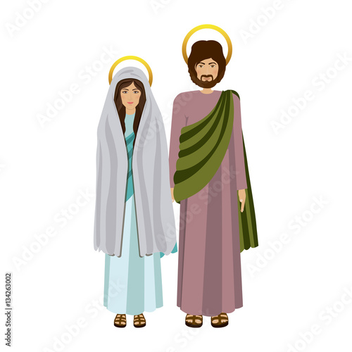 picture colorful virgin mary and saint joseph standing