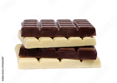 Black and white chocolate bars isolated on white background