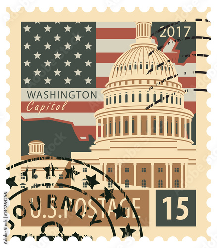 stamp with the image of the US Capitol in Washington DC