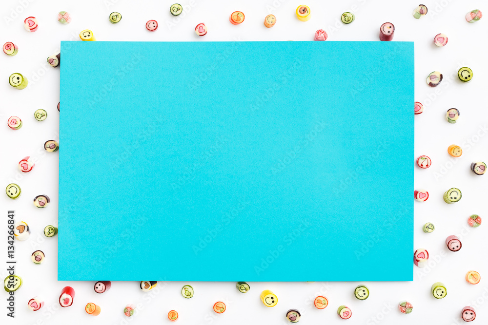 Valentines day of lollipops, candy pattern, top view flat lay