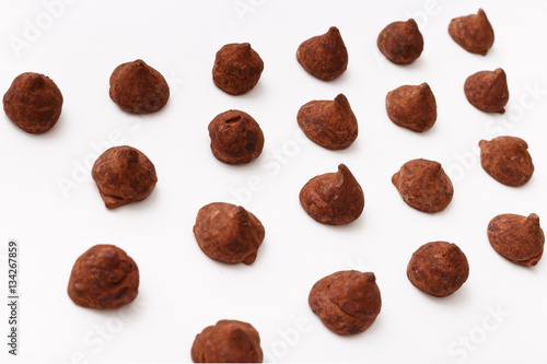 Truffles pattern, top view flat lay of various chocolate