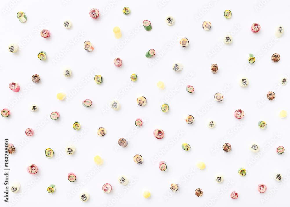 happy new year lollipops, candy pattern, top view flat lay happy new year lollipops, candy pattern, top view flat lay