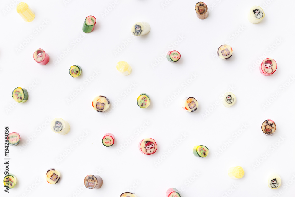 happy new year lollipops, candy pattern, top view flat lay happy new year lollipops, candy pattern, top view flat lay