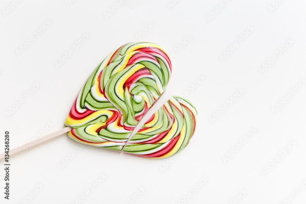 Composition of lollipops, candy pattern, top view flat lay