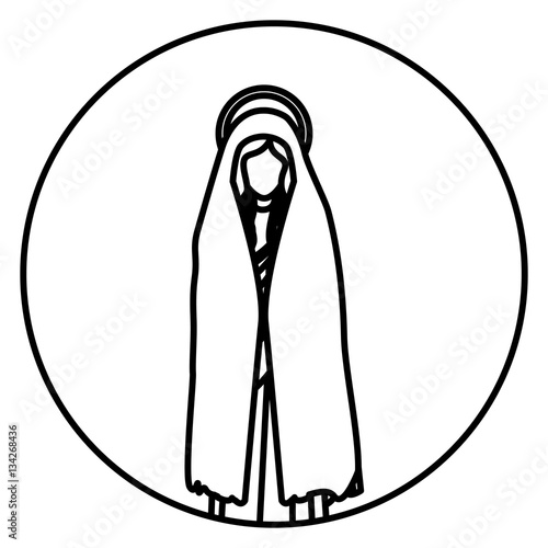 circular shape with silhouette of saint virgin mary vector illustration