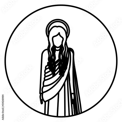 circular shape with silhoutte figure human of saint virgin maria vector illustration