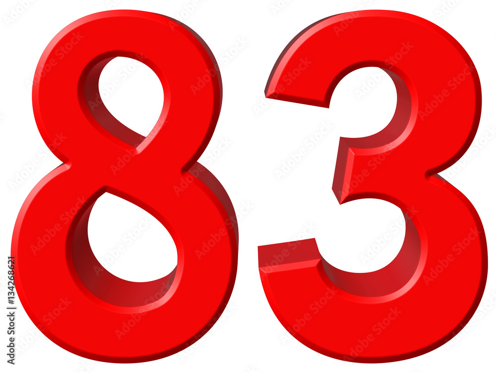 Numeral 83, eighty three, isolated on white background, 3d rende Numeral 83, eighty three, isolated on white background, 3d rende