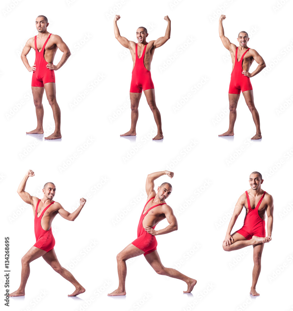 Young wrestler isolated on the white Young wrestler isolated on the white