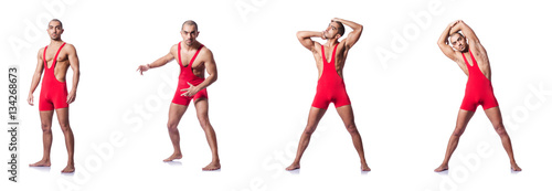 Fotografía Young wrestler isolated on the white