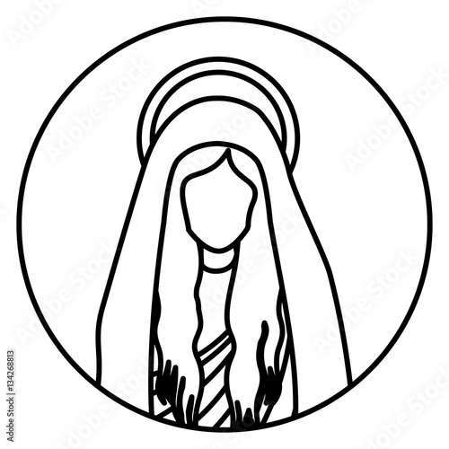 circular shape with silhouette half body saint virgin mary vector illustration