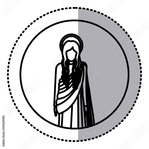 circular sticker with silhoutte figure human of saint virgin maria vector illustration