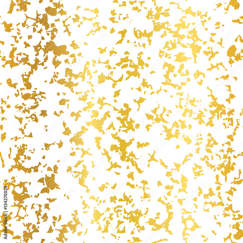 Vector Golden On White Abstract Grunge Flake Foil Texture Seamless Pattern Background. Great for elegant gold fabric, cards, wedding invitations, wallpaper, floor, kitchen tile.