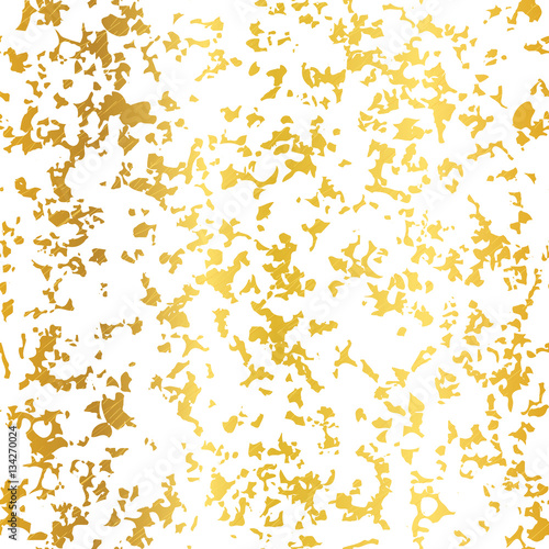 Vector Golden On White Abstract Grunge Flake Foil Texture Seamless Pattern Background. Great for elegant gold fabric, cards, wedding invitations, wallpaper, floor, kitchen tile.